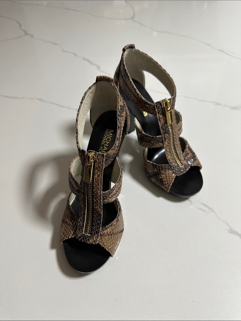 Michael Kors Brown Snake-Print High Heel Sandals